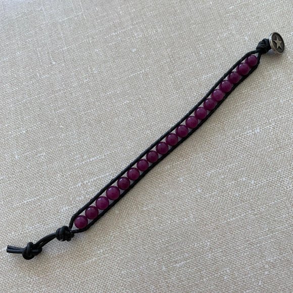 🌷3 for$25🌷Handmade Genuine Purple Quartzite & Leather Button Closure Bracelet - Picture 6 of 9
